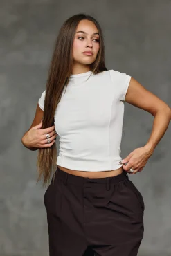 W4270 Ribbed Mock Neck Tee