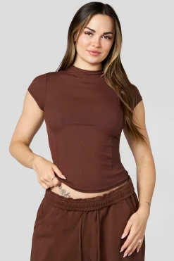 W4270 Ribbed Mock Neck Tee